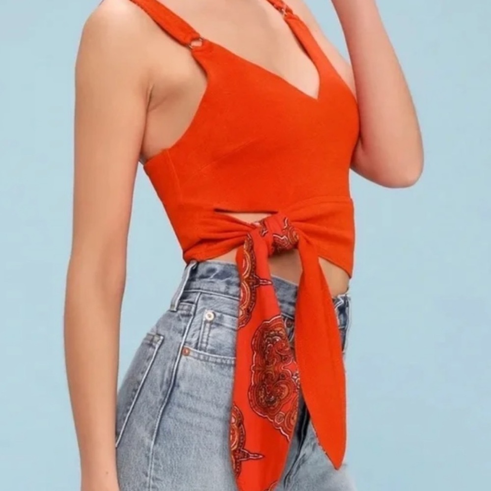 Free People Bright Orange Tie-Front Tank